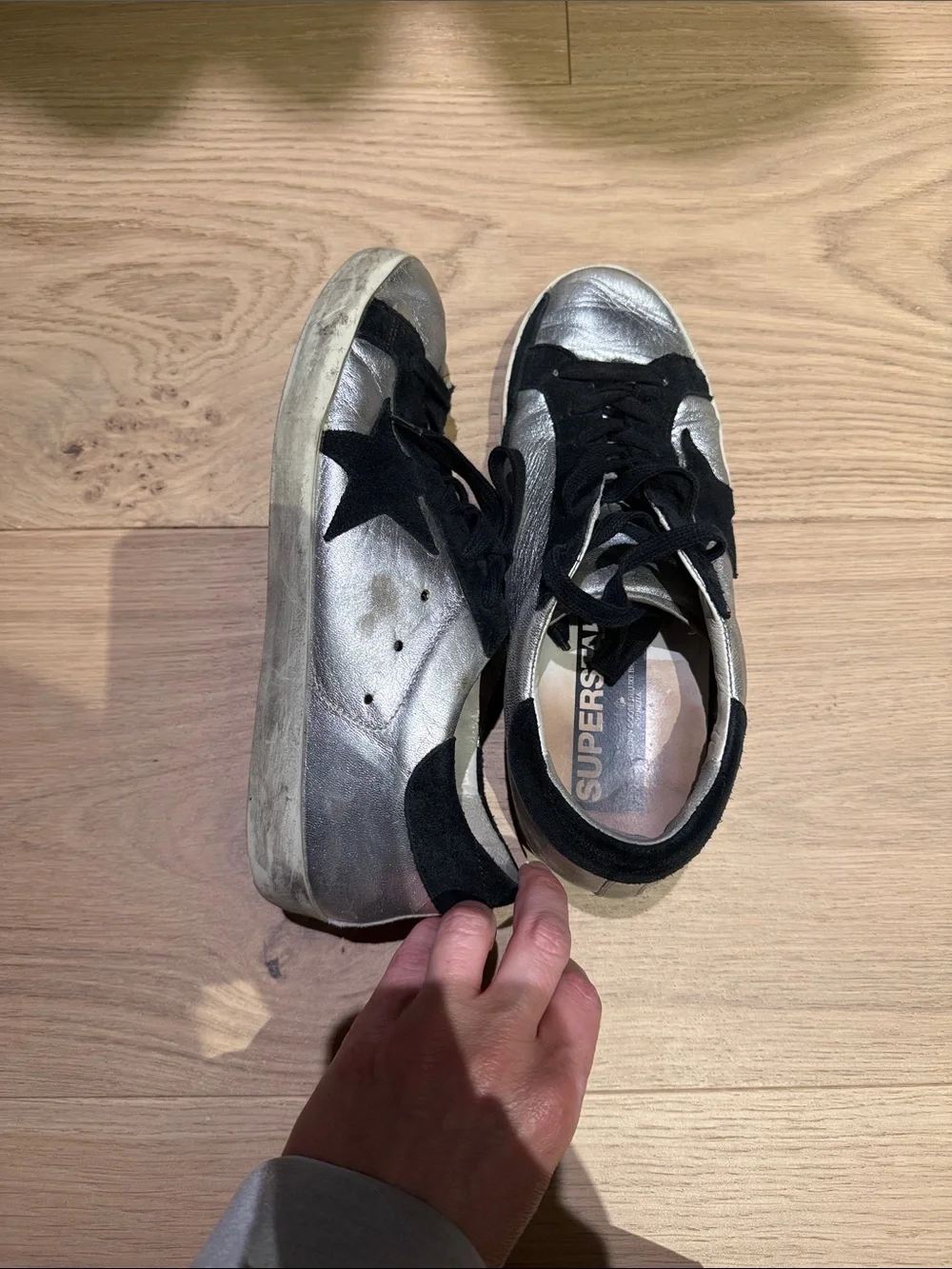 Golden Goose Silver and Black Superstar Sneakers - Picture 4 of 7